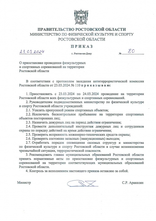 Внимание! Приостановлены все спортивные и физкультурные мероприятия